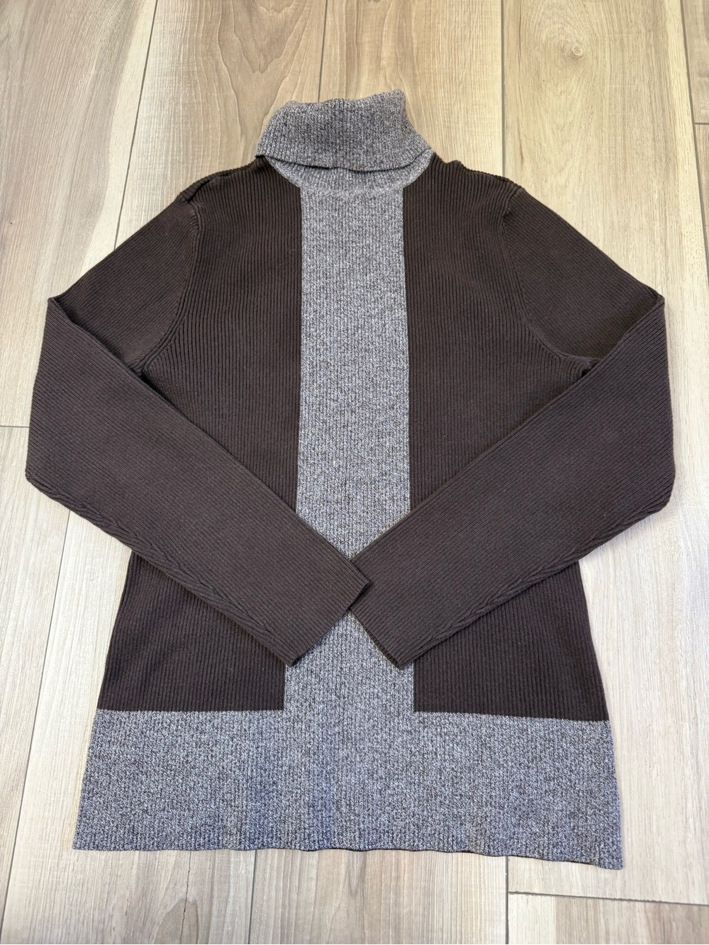 Style & Co. Brown and Gray Colorblock Turtleneck Sweater